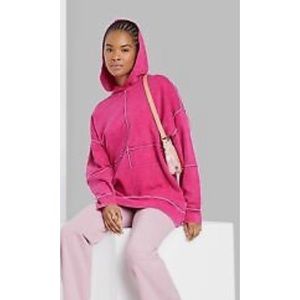 Wild Fable Tunic length Magenta Pink, Seamed,Hooded Sweatshirt with fron…